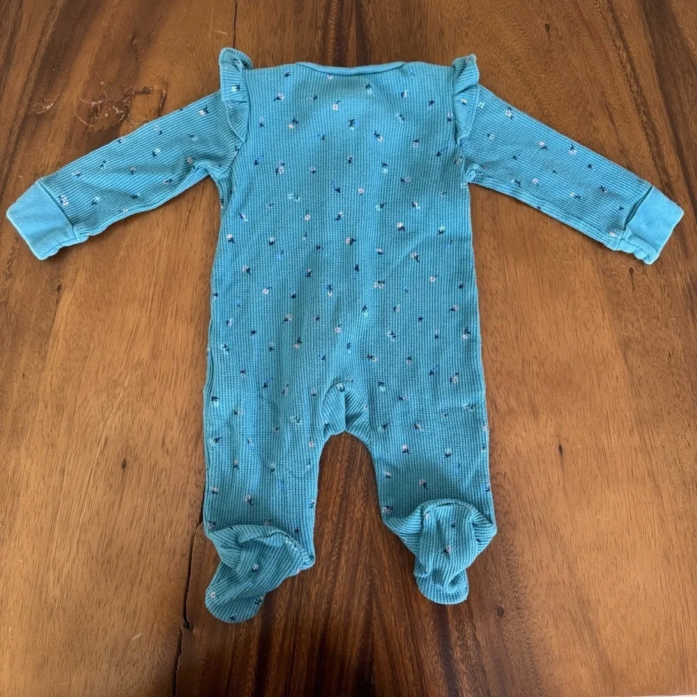 Carter’s Blue and Floral Ruffled Baby Girl Footed One Piece Pajama size 3M